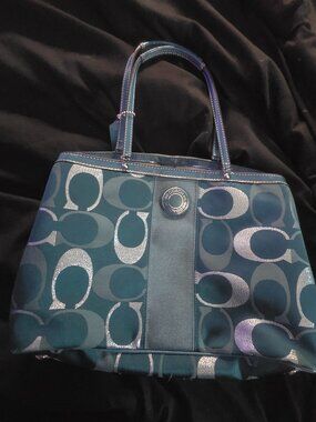 Coach kisslock bag and wristlet teal/ denim